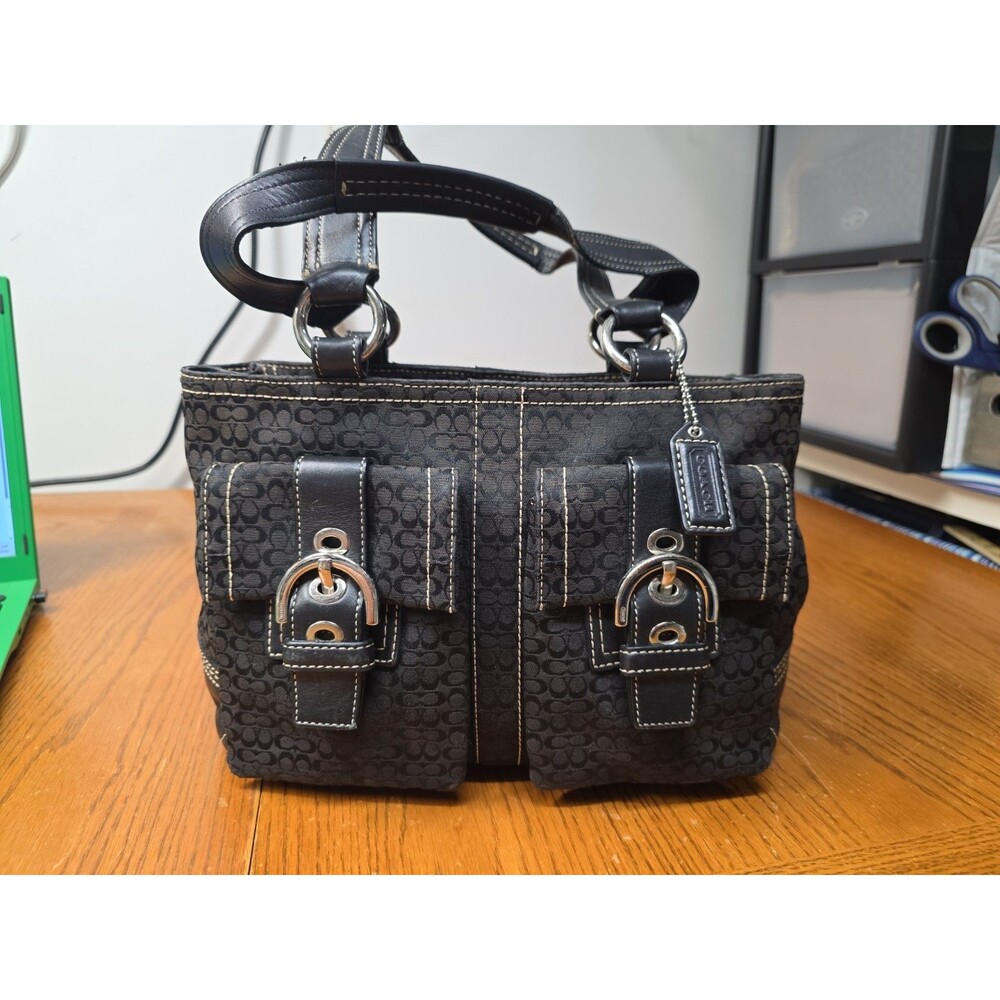 Coach Soho Double Buckle Satchel Black Jacquard Leather Medium 3646 Vintage